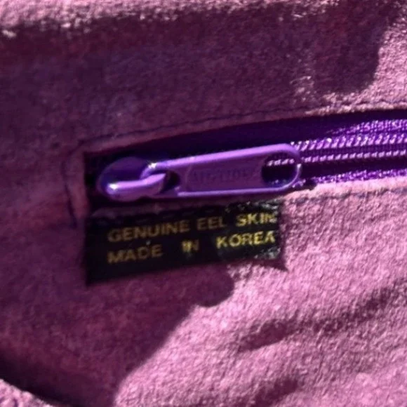 Vintage Purple Genuine Eel Skin Clutch Crossbody Bag Scalloped Flap - Picture 4 of 10